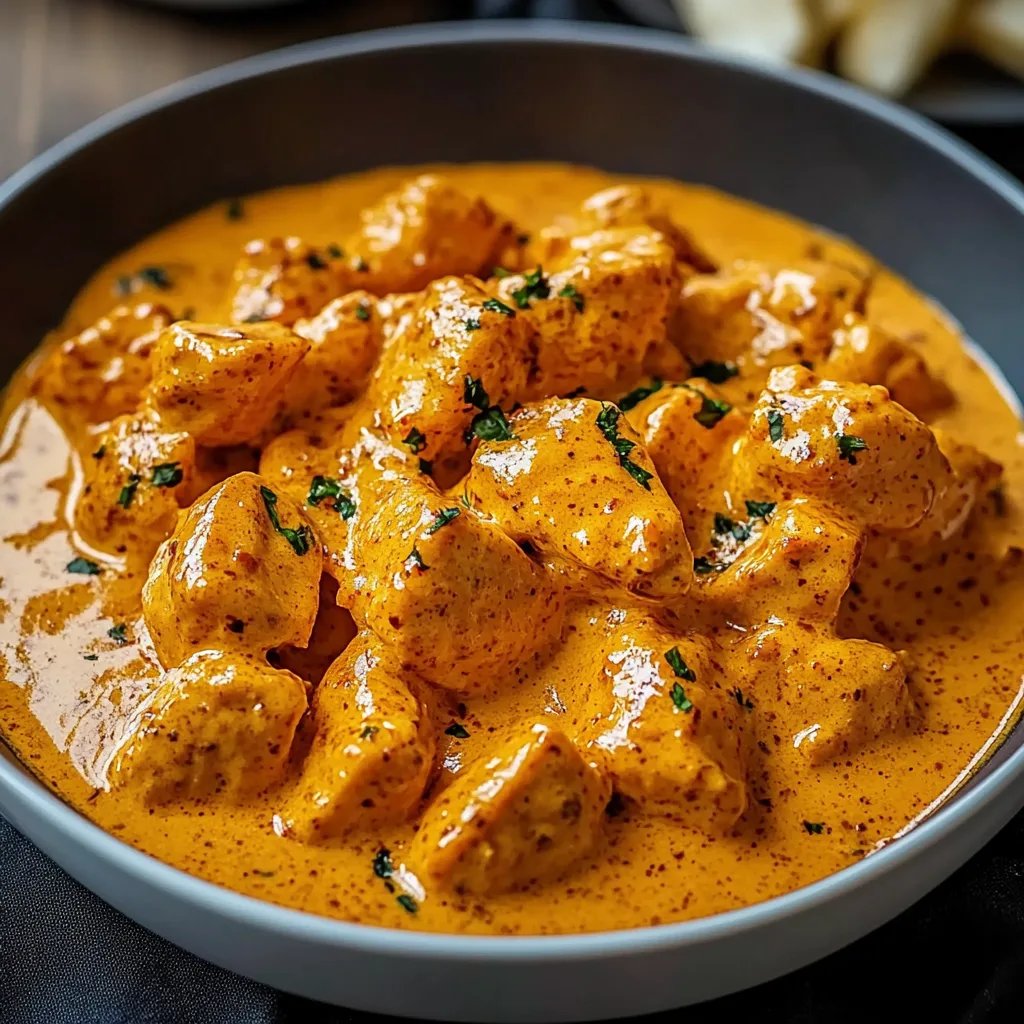 Butter Chicken mit Knoblauchsauce und knusprigen Pommes