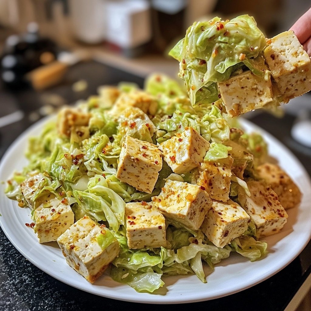 Veganer Sahne-Wirsing mit würzigem Tofu