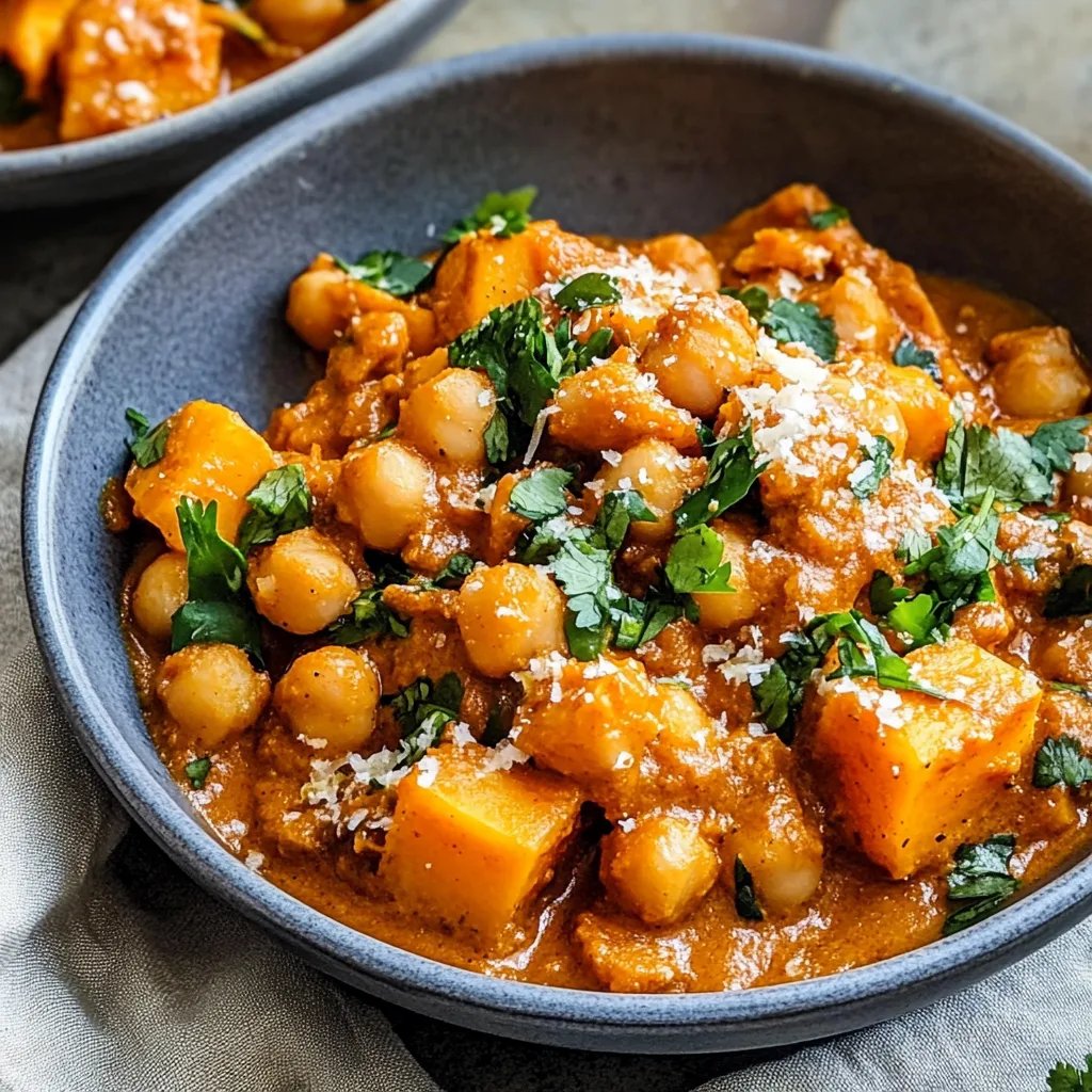 Geroesteter Butternut-Kürbis und Kichererbsen-Curry