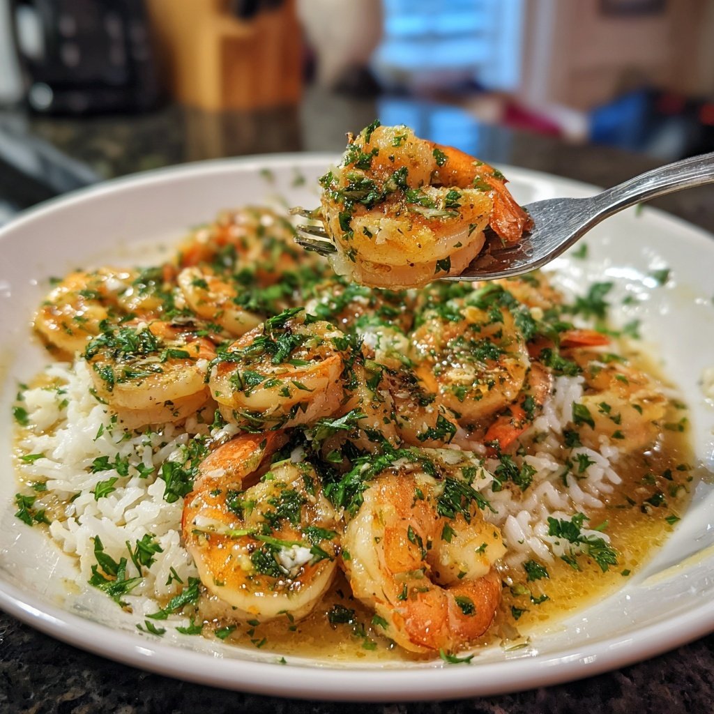 Knoblauchbutter Garnelen mit Reis